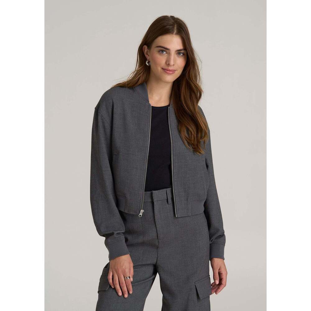 American Tall Cropped Bomber Jacket Graphic Charcoal Size Large Extra Tall